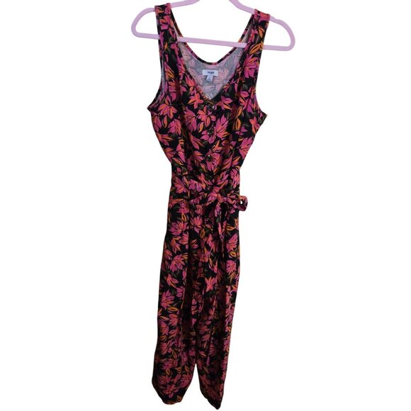 Kensie Linen Blend Floral Jumpsuit Size L Sleeveless Belted Cropped - Picture 2 of 7